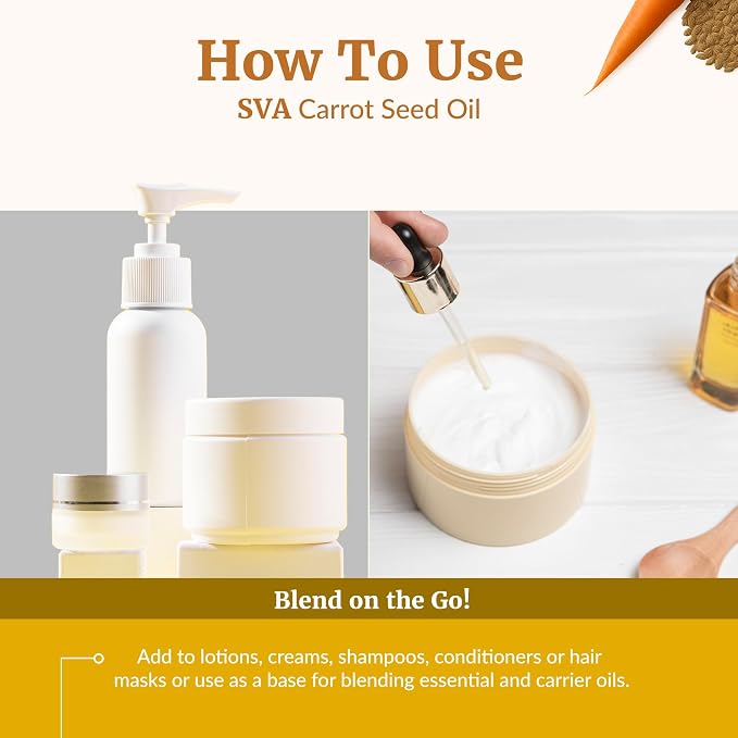 SVA Carrot Seed Oil - 16 Fl Oz – 100% Natural Cold Pressed Carrot Oil - for Face, Skin Care, Hair Care, Scalp Massage & Body Massage – Carrier Oil