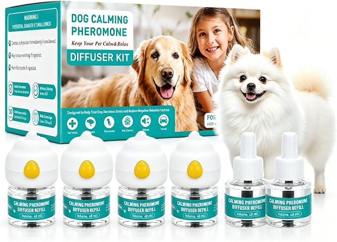 Dog Pheromone Calming Diffuser Kit – 10-Pack (4 Plugs + 6 Refills, 48mL Each), 180-Day Stress Relief for Dogs, Helps Reduce Anxiety, Barking, Separation, Thunderstorm & Travel Stress