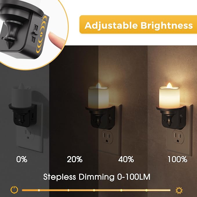 L LOHAS LED Candle Night Light, Dimmable Night Lights Plug into Wall, Dusk to Dawn Sensor, 0-100LM Flameless Candle Nightlight, Soft White, Vintage Decorative Nightlights for Hallway Bathroom, 2 Pack