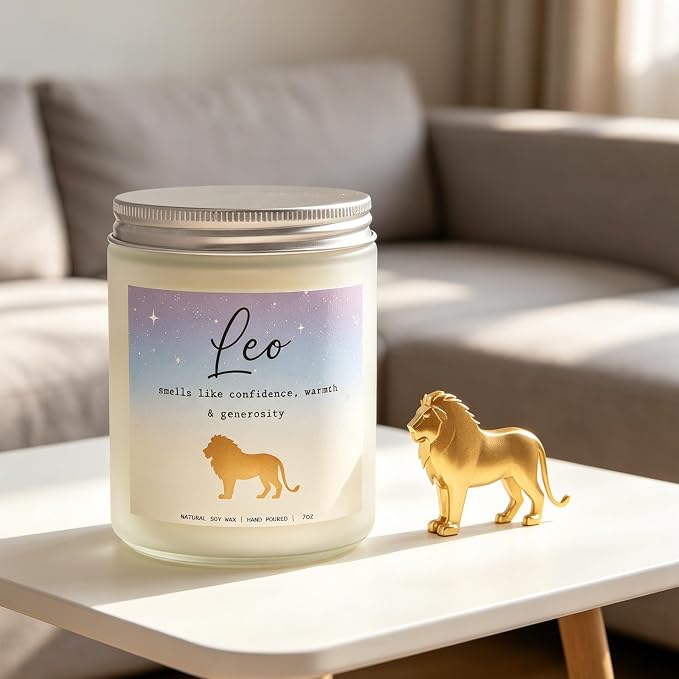 Leo Candle, Leo Gifts for Women, Birthday & Housewarming Gifts, Perfect Presents for Birthday - Lavender & Eucalyptus Soy Wax Scented Candle, 7OZ