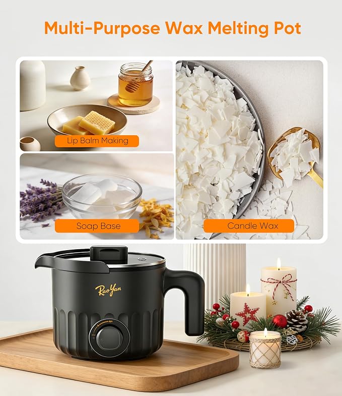 RAOYAN 1.5L Electric Wax Melter with Pouring Spout, Nonstick Large Capacity Wax Melting Pot for Candle Making, DIY Candle Making Supplies Kit for Beginners and Adults - Black
