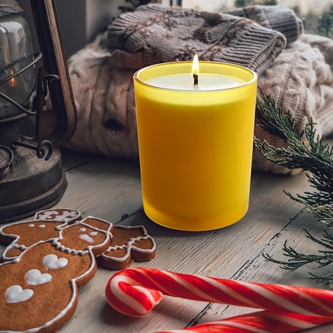 SHOWIN 8 OZ Thick Candle Jars for Making Candles 15 Pcs, Empty Jars with Wood Lids for Candle Making, Sample Container, Frosted Yellow
