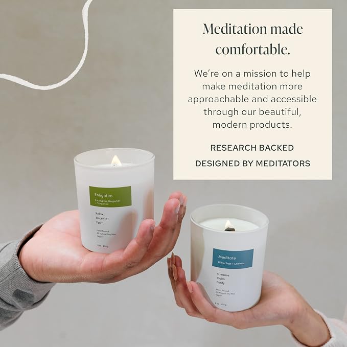 Mindful Modern Natural Meditate Candle | White Sage and Lavender Hand-Poured Soy Wax Stress Relief | Aromatherapy Candle | Elegant Scented Home Fragrance | Clean, Even, Longer Burn | 8 oz Glass Jar