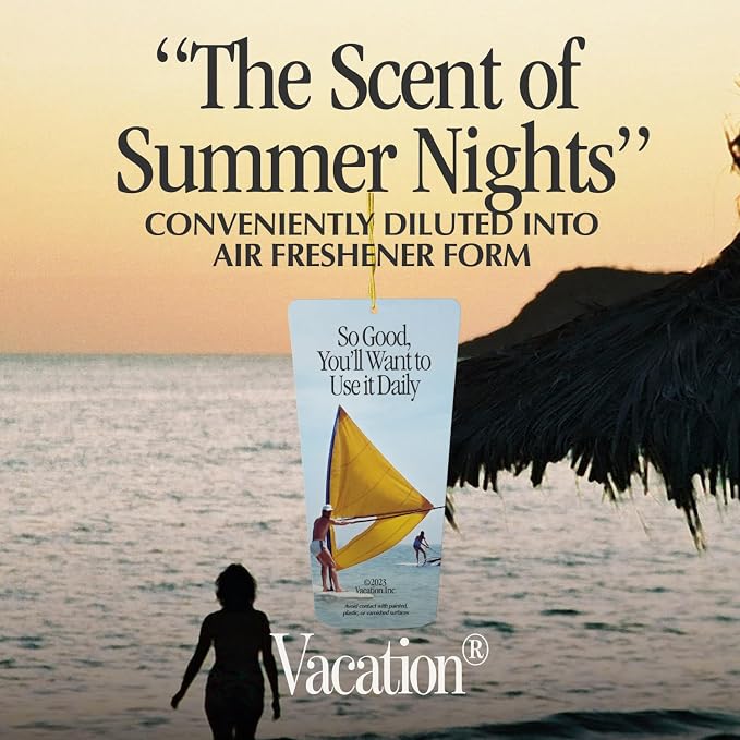 Vacation Car Air Freshener, Pack of 3 - Hanging Air Freshener for Car, Home and Office, After Sun Gel Signature Scent, Aloe and Cucumber, Long-Lasting Deodorizer