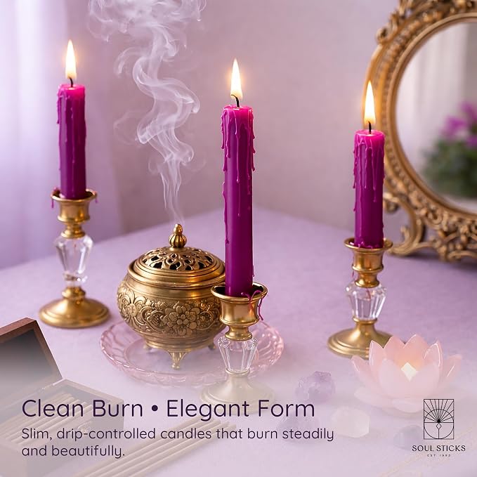 SOUL STICKS Luck Magic Spell Chime Taper Candles 20 Pack - Ideal for Altar, Rituals, Ceremonies, Meditation Pink Candle for Witchcraft Supplies, Wiccan Supplies, Candles Clearance