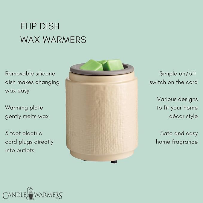 Candle Warmers ETC. Wax Melt Fragrance Warmer for Scented Wax Melts, Cubes, Tarts with Silicone Dish Top|Natural Linen Cream Ceramic