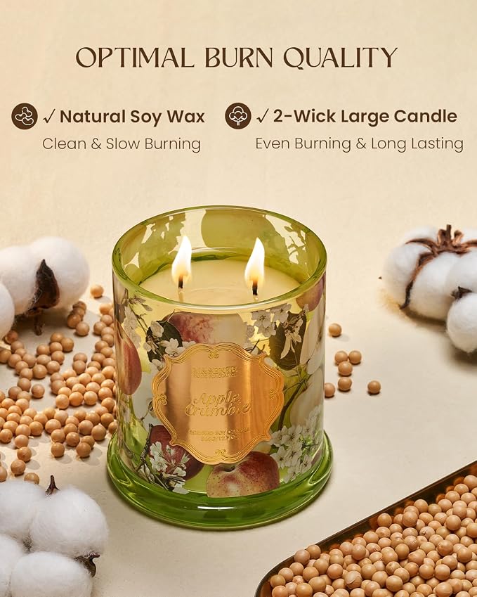 M&SENSE Apple Crumble Scented Candle 12.7oz Fresh 2 Wick | Natural Soy Wax, Non-Toxic, Fresh Cozy Scent, Holiday Housewariming Gift, 75 Hours Burning