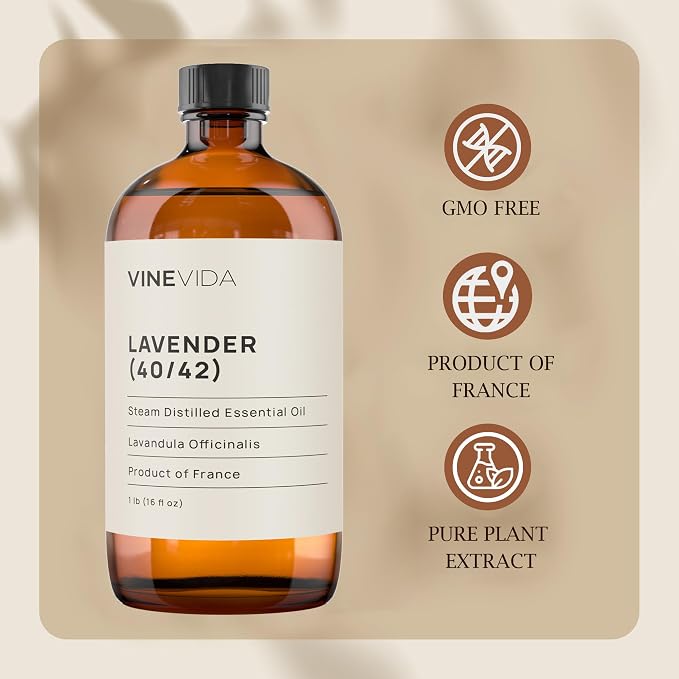 VINEVIDA Lavender 40/42 Undiluted Essential Oil 16 oz - Pure, Natural, and Raw Ingredients