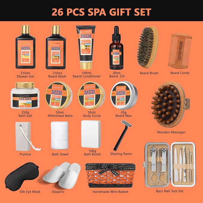 Fathers Day Gifts for Men, Birthday Gift, 26 Pcs Bath and Body Gift Basket Set for Dad - Spa Gift Set for Valentines Day with Shower Gel | Gifts Sets for Men Christmas Gifts, Gift for Dad