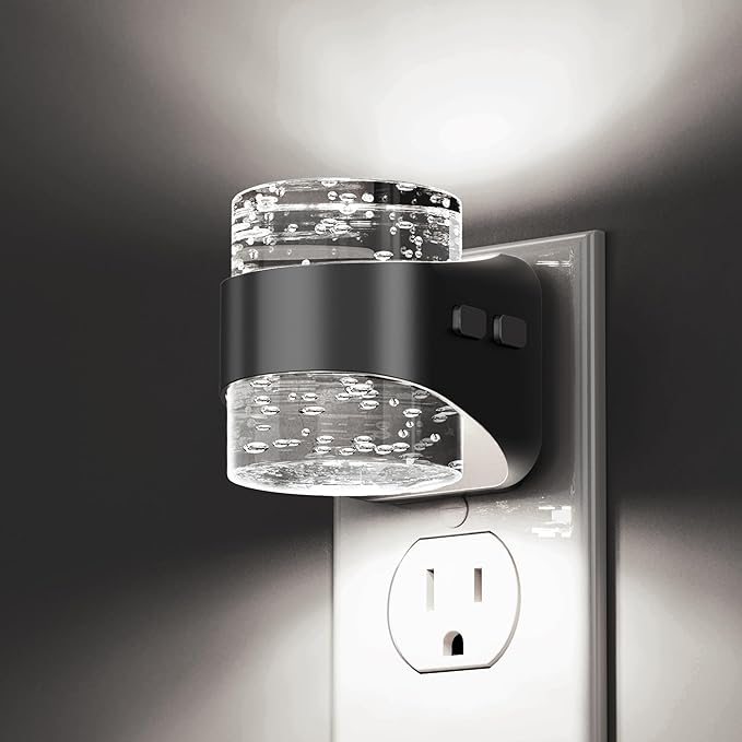 L LOHAS LED Night Light, 5000K Bubble Night Lights Plug into Wall, Acrylic Night Lights with Light Sensor, Adjustable Brightness,Soft White Plug in Nightlights for Rooms Bathroom Hallway