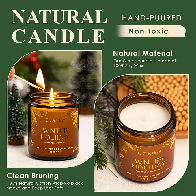 Siberian Fir Christmas Soy Candles for Home Decor, Non-Toxic Aromatherapy Scented Candles for Holiday Gifts, Cozy Cute Jar Candle, Winter Candle for Women Men