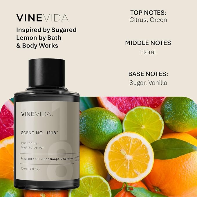 VINEVIDA [4oz] Sugared Lemon Fragrance Oil for Candle Making - Made in USA Candle Oil Scents - Scents for Soap Making