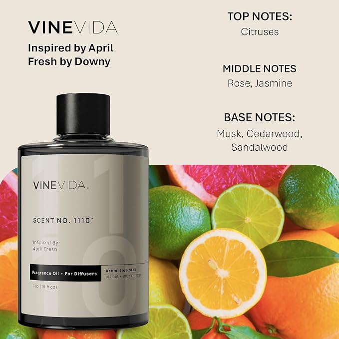 VINEVIDA [16 Fl Oz] Scent NO. 1110 Fragrance Oil for Cold Air Diffusers, Aromatic Notes of Citrus Musk Rose, Essential Oils for Diffuser Oil Refill & Air Freshener Room Spray