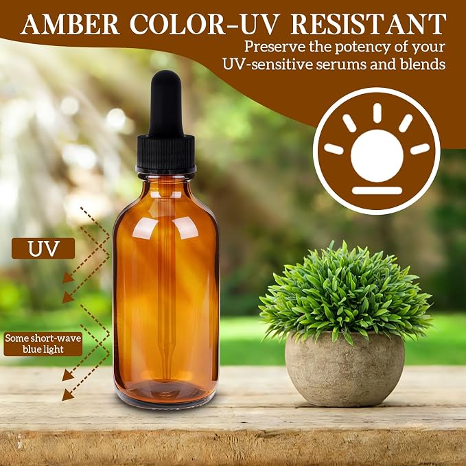 STAERSIDE 48-Pack 2 oz Amber Glass Dropper Bottles, Leakproof & Durable for Essential Oils & Craft Use, Complete Kit with Funnel, Brush, Labels, Extra Droppers & Measuring Cup