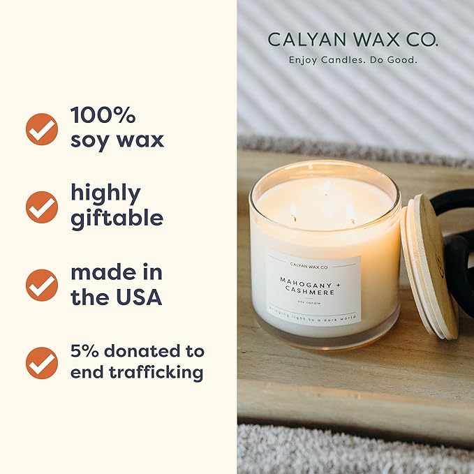 Calyan Wax Co. Evergreen & Eucalyptus 3 Wick Scented Candle - 43 Hour Burn - Luxury 3 Wick Soy Candles - Clean Soy Wax Candles - Long Lasting Large Glass Jar Candle for Home - 14.9oz