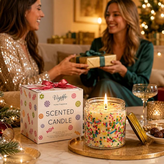 Viyffo Large 18oz Scented Candle – Vanilla & Pumpkin Spice, Holiday Non Toxic Soy Candle, 65H Long Lasting, Festive Colorful Jar, Luxury Home Fragrance, Elegant Room Decor & Family Gatherings Gift