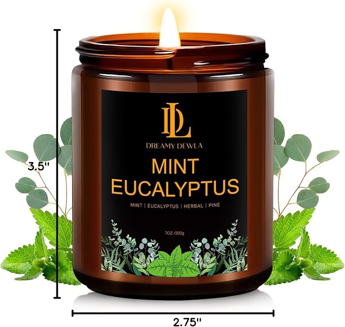 Mint Eucalyptus Candles, Mint Eucalyptus Scented Candle, Mother's Day Candle Gifts for Women, Soy Candles for Home Scented, 7oz 50 Hours Burn
