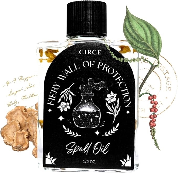 CIRCE Fiery Wall of Protection Spell Oil - for Security, Grounding & Boundaries- Add to Bath, Use in Rituals, Wear as Fragrance to Align w/Desires- Coconut Oil, Angelica Root & Black Pepper- 1/2oz