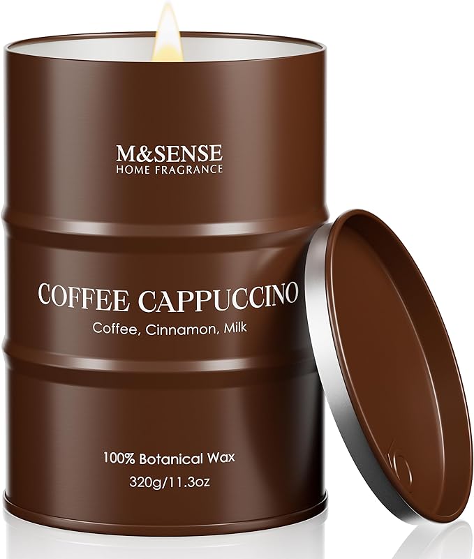 M&SENSE Coffee Cappuccino Scented Candles, Christmas Soy Wax,Christmas Decor Candle 11.3oz 70 Hours Long Lasting Burning, Strong Coffee Aroma Candle Unique Housewarming Appreciation Gifts
