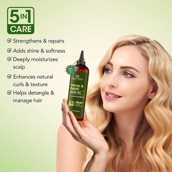 Botanic Hearth 100% Pure Hemp & Biotin Oil For Hair Growth & Hair Treatment Oils 6.7 Fl oz | Infused with coconut Oil | Hair Oil Repairs Dry Damaged Hair, Strengthening, Healthier | All Hair Types