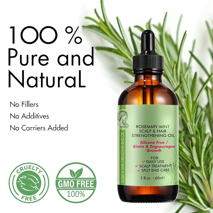 Rosemary Oil for Hair Growth, Rosemary Essential Oil, 100% Pure Natural, Dry Scalp Treatment, Hair Growth Serum for Thicker Longer Fuller Healthier Hair 2.02 fl oz
