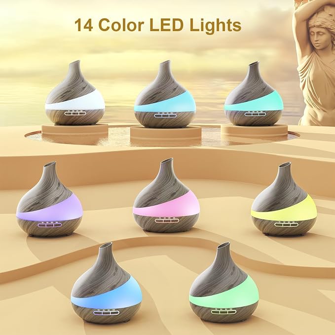Essential Oil Diffuser for Women, 500ml Aromatherapy Diffuser:14-Color LED, Dual Mist 30/60ml/h, Remote Control, Auto Shut-Off, Hotel Spa Bedroom (Spcae Gray)