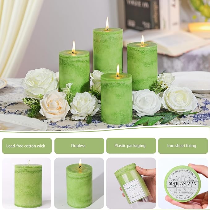 4 Pack Candied Citrus Scented Pillar Candles,Natural Essential Oils,60H Long Burning,Non-Toxic Smokeless Candles for Home Decor,Aromatherapy to Stress & Anxiety Relief,Daily Relaxation(2.8x4in)