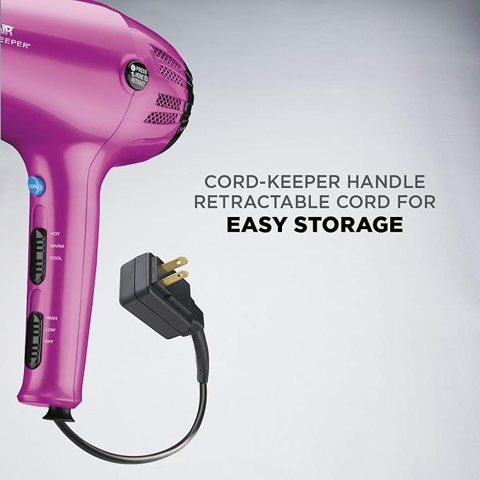 Conair HairDryer with Retractable Cord, 1875W Blow Dryer, 3 Heat Settings, 2 Speeds, BlowDryer with Diffuser and Concentrator Attachments, Ionic + Tourmaline Technology, Pink (Pack of 4)