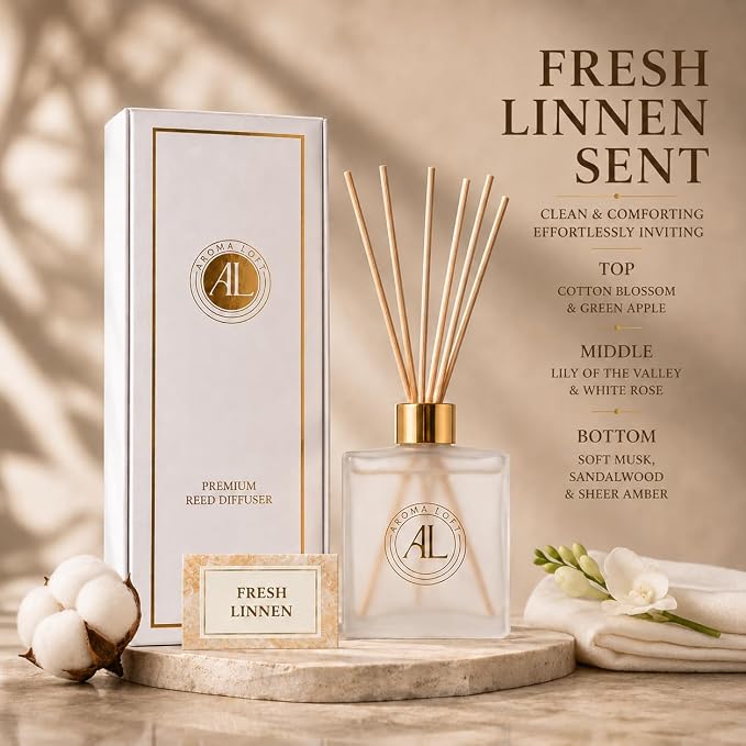 Frosted Reed Diffusers for Home | Premium Fragrance Diffuser | Frosted Diffuser Sticks in Oil Set with Fresh Linen Scent | Smell Good Stuff | Long-Lasting Oil for Bathroom & Office (5 oz)