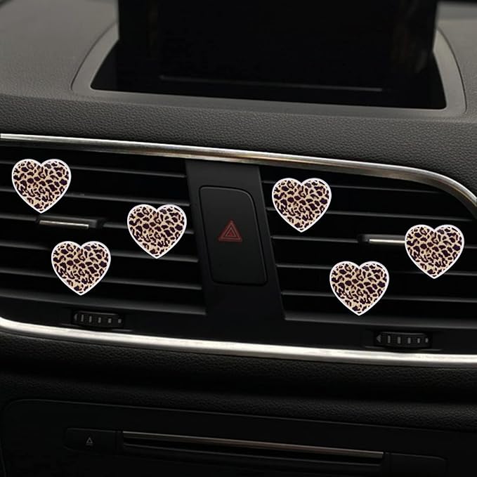 6 Pcs Heart Air Vent Clips, Leopard Print Heart Car Air Fresheners Vent Clips Long Lasting Car Diffuser Vent Clip Cute Interior Decor Charm Decoration Car Accessories for Women Girls