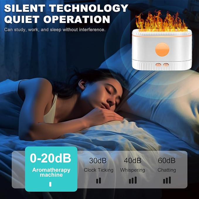 Essential Oil Diffuser, 200ml Quiet Flame Diffuser, Safe Fragrance Aroma Diffuser with Waterless Auto Off Protection Visible Water Level Mist Diffuser Humidifier for Home