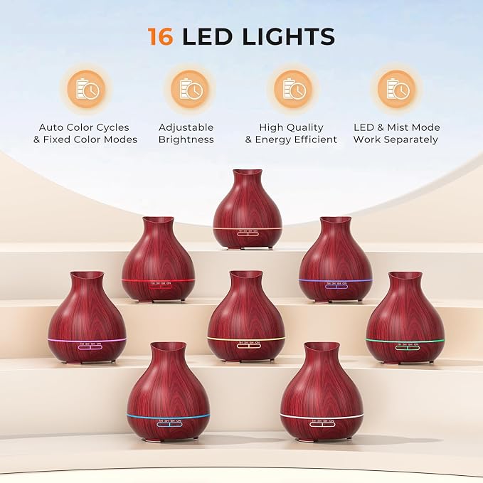 Aromatherapy Essential Oil Diffuser 550ml 12 Hours Wood Grain Aroma Diffuser with Timer Cool Mist Humidifier for Large Room, Home, Baby Bedroom, Waterless Auto Shut-off,7 Colors Lights Changing