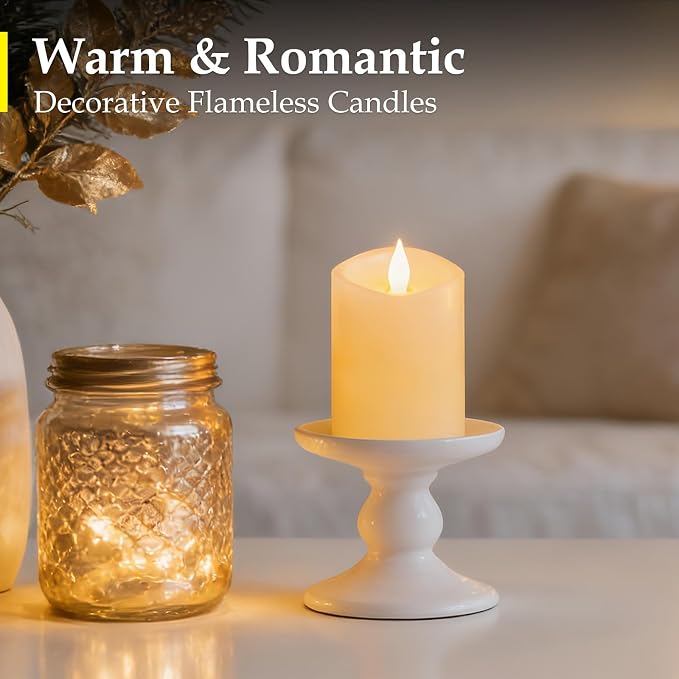 Realistic Flickering Flameless Candles with Timer - Battery-Powered 4 Inch Ivory LED Pillar Candle for Weddings, Valentine's Day & Indoor/Outdoor Decor - Safe for Kids/Pets (1-Pack)