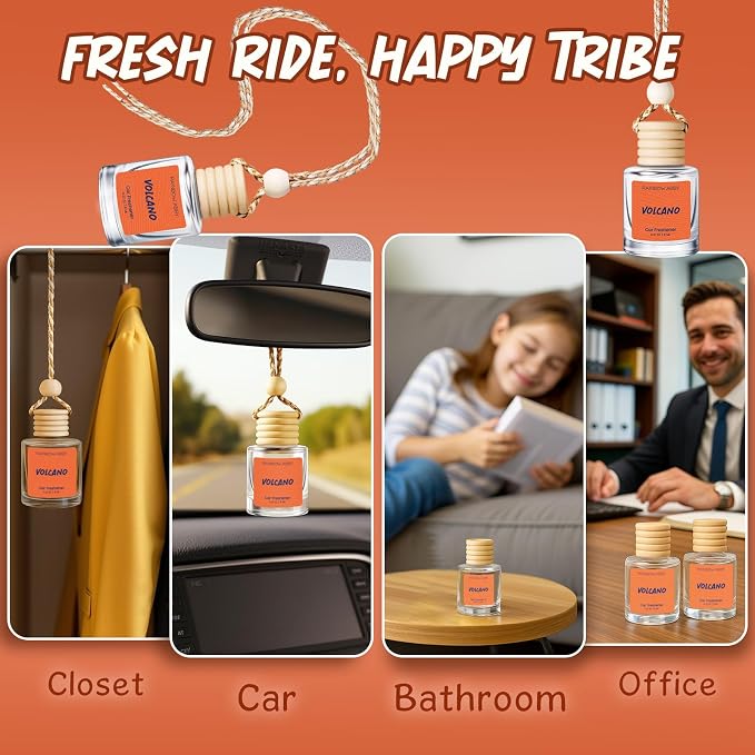 RAINBOW ABBY Hanging Car Air Freshener Diffuser 2 Pack - Volcano Fragrance Oil, 45+ Days Long Lasting, Essential Oil Diffuser for Car