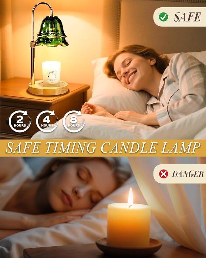 Flower Candle Warmer Lamp with Timer Dimmable Green, Adjustable Height Candle Warming Light, Wax Melt Warmer Candle Lamp for Jar Candles, Mothers Day Birthday Housewarming Gifts for Women Mom