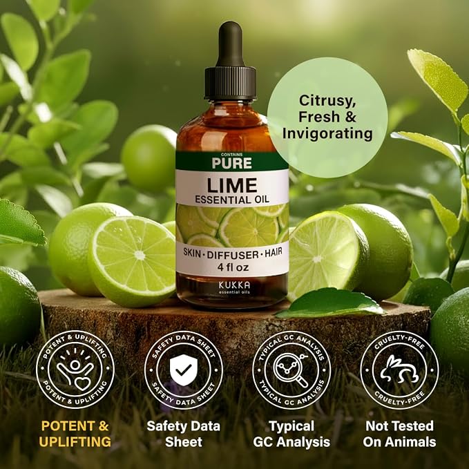 100% Pure Lime Oil - 4 Fl Oz Lime Essential Oil for Hair, Skin, Diffuser, Aromatherapy & DIY Soap Making Scent