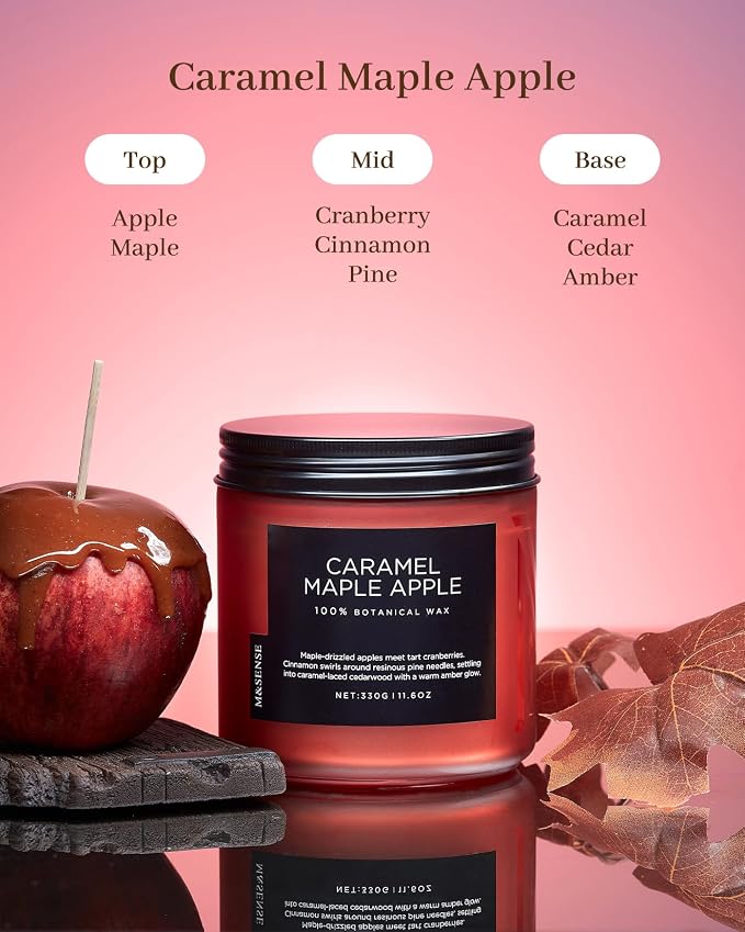 M&SENSE Caramel Apple Valentine Scented Candles for Home, Long Lasting 70 Hours Natural Soy Wax Clean Non Toxic Large 11.6oz 2 Wicks Candle Gifts for Easter Holiday Birthday Housewarming