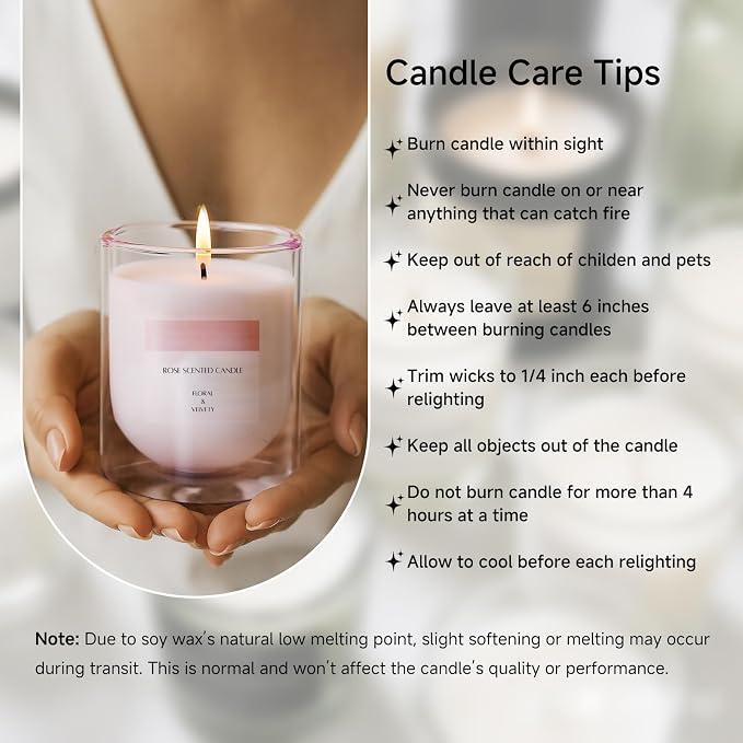Rose Scented Candles, Pink Floral Aromatherapy Candle Gifts for Women Lover, Soy Wax Non Toxic