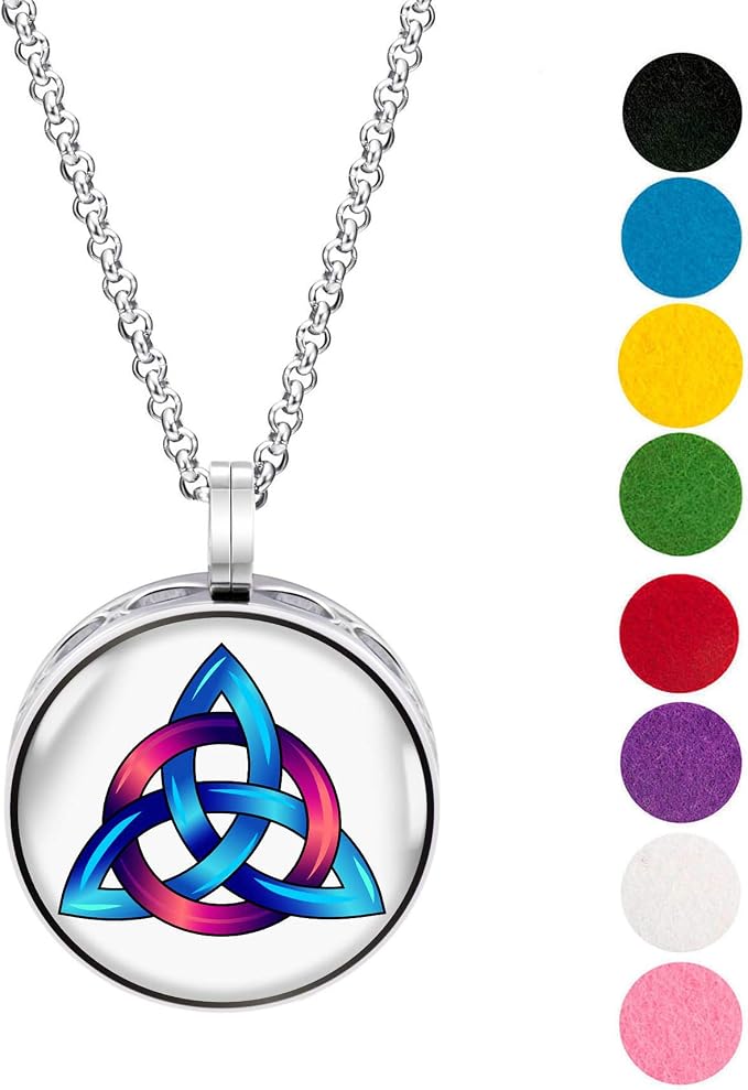 Wild Essentials Trinity Knot Enamel Finish Essential Oil Diffuser Necklace Gift Set - Includes Aromatherapy Pendant, 24" Stainless Steel Chain, 8 Color Refill Pads …