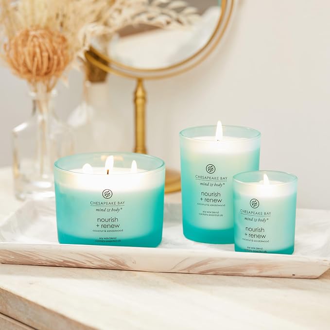 Chesapeake Bay Candle Mind & Body 3-Wick Coffee Table Jar Candle Nourish + Renew (Coconut & Sandalwood)