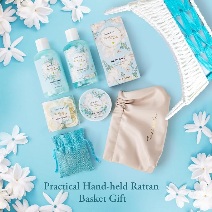 Gardenia Tulip Spa kit for women, Spa Gift Set, Bath & Body Gift Basket | Gifts for Mom Spa Gift Set, Self-Care Relaxation Gift, Home Spa Kit w/ Wallet, Birthday, Christmas, Mother Day, Anniversary