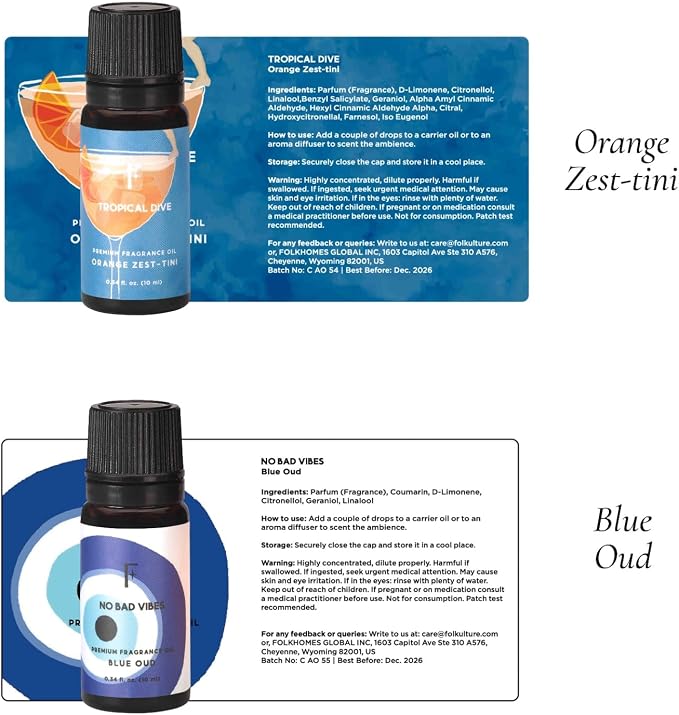 Folkulture Beach Essential Oil Set of 6 | Summer Essential Oils for Diffusers for Home, Humidifiers, Aromatherapy | Neroli, Grapefruit Fragrance Oil for Diffuser, Candle, Soap Making - Summer Vibes