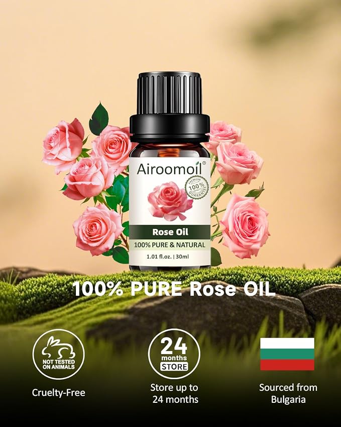 Rose Essential Oil 1 fl oz – 100% Natural from Bulgaria, Pure Floral Scent for Water Diffuser, Massage, Hair & Skin Care, DIY Candle & Soap Making Fragrance