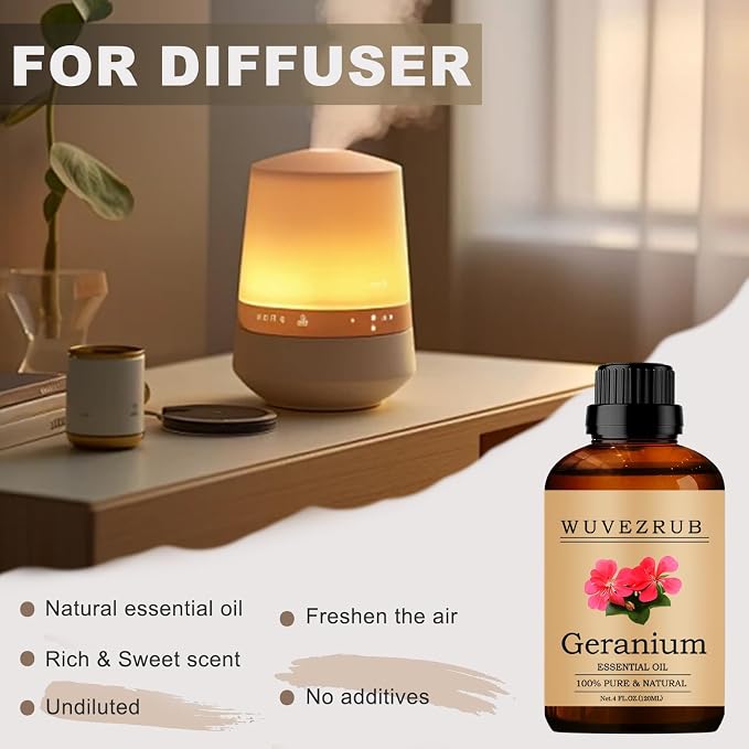 Geranium Essential Oils, 120ML Pure and Natural Essential Oil for Aromatherapy Diffuser - Geranium /4 Fl Oz