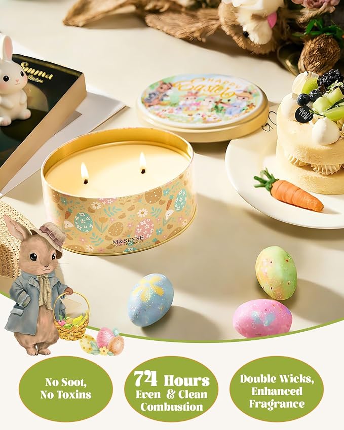 M&SENSE 2 Wick Soy Berry Easter Candle, 12oz, | Oval Jenny Can Spring Candle, Dual-Wick Sweet Vanilla Scented, Natural Birthday Candles for Kids, Mothers Day Gift