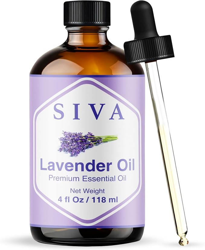 SIVA Lavender Essential Oil 4 Fl Oz – For Diffuser, Skin & Hair Care – Ideal for Massage & DIY Blends – with Dropper