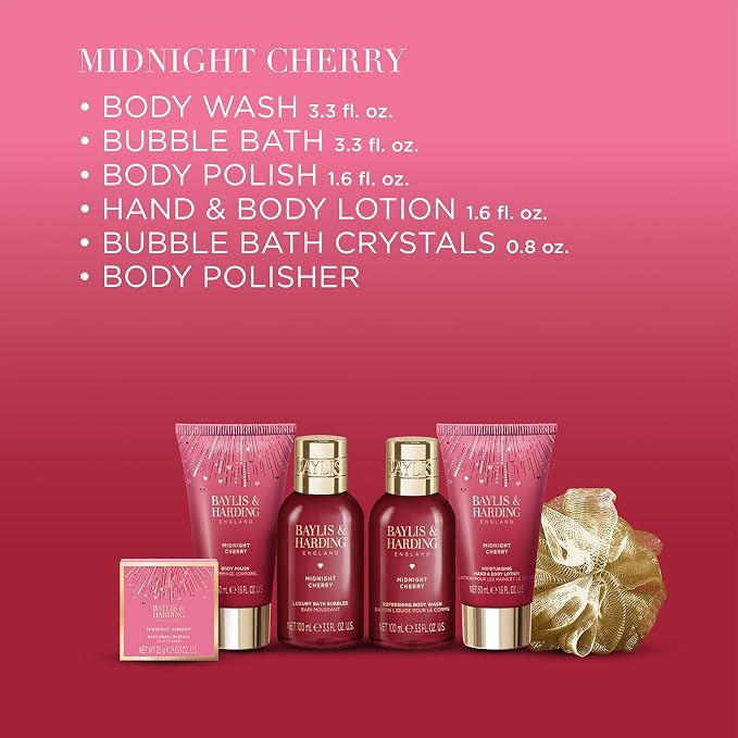 Baylis & Harding Midnight Cherry Luxury Pamper Present Gift Set For Women - Vegan Friendly