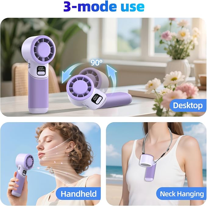 Portable Handheld Turbo Fan, 4000mAh Rechargeable Mini Personal Fan, 5 Speeds, USB-C 90° Adjustable Desk Fan with Aroma Diffuser, Up to 12H Cooling, Gifts for Women (Soft Lavender)