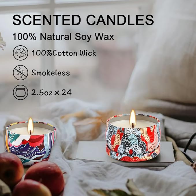 WPONSZU Set 24 Pack Scented Candles Gifts Soy Wax Travel Tin Jar Candles for Home 2.5 OZ jar Candles for Mom for Christmas, Birthday, Thanksgiving, Mother's Day