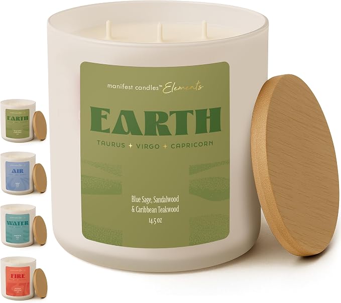 Large 14.5oz 3 Wick Zodiac Earth Taurus Virgo Capricorn Zodiac Gifts for Women - 60 Hour Burn - Astrology Gifts for Women, Healing Manifestation Spiritual Candles, Intention Meditation Candle